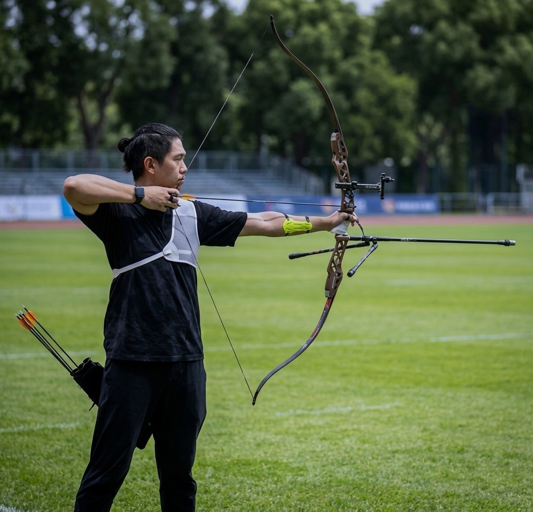 Kelvin shooting a recurve bow